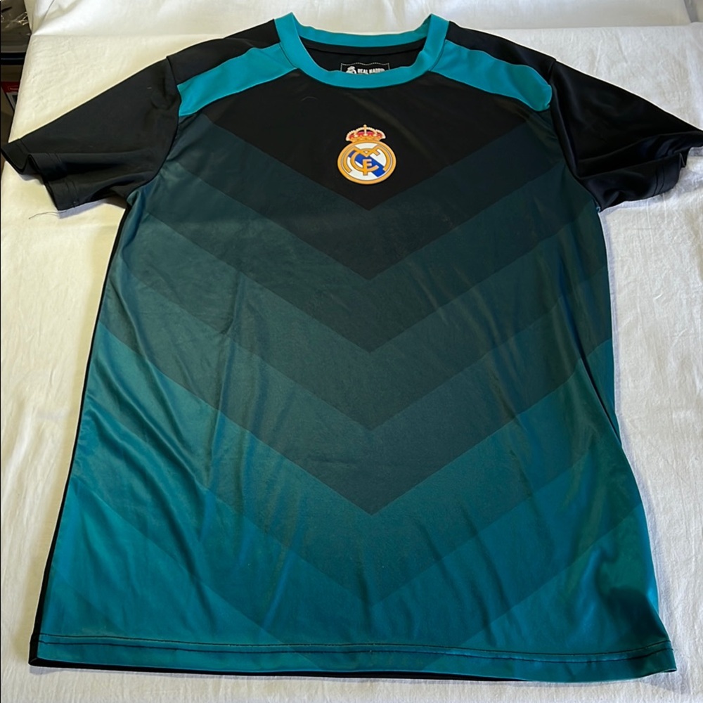 Real Madrid Black and Teal Jersey, size small
